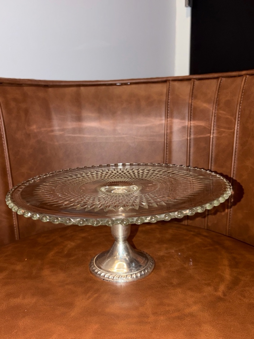 Vintage Duchin Sterling Silver removable Bottom Glass Pedestal Cake Stand 10.5